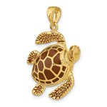 Load image into Gallery viewer, 14K Yellow Gold 3-D Brown Enamel Large Sea Turtle Charm Pendant
