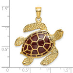 Load image into Gallery viewer, 14K Yellow Gold 3-D Brown Enamel Large Sea Turtle Charm Pendant

