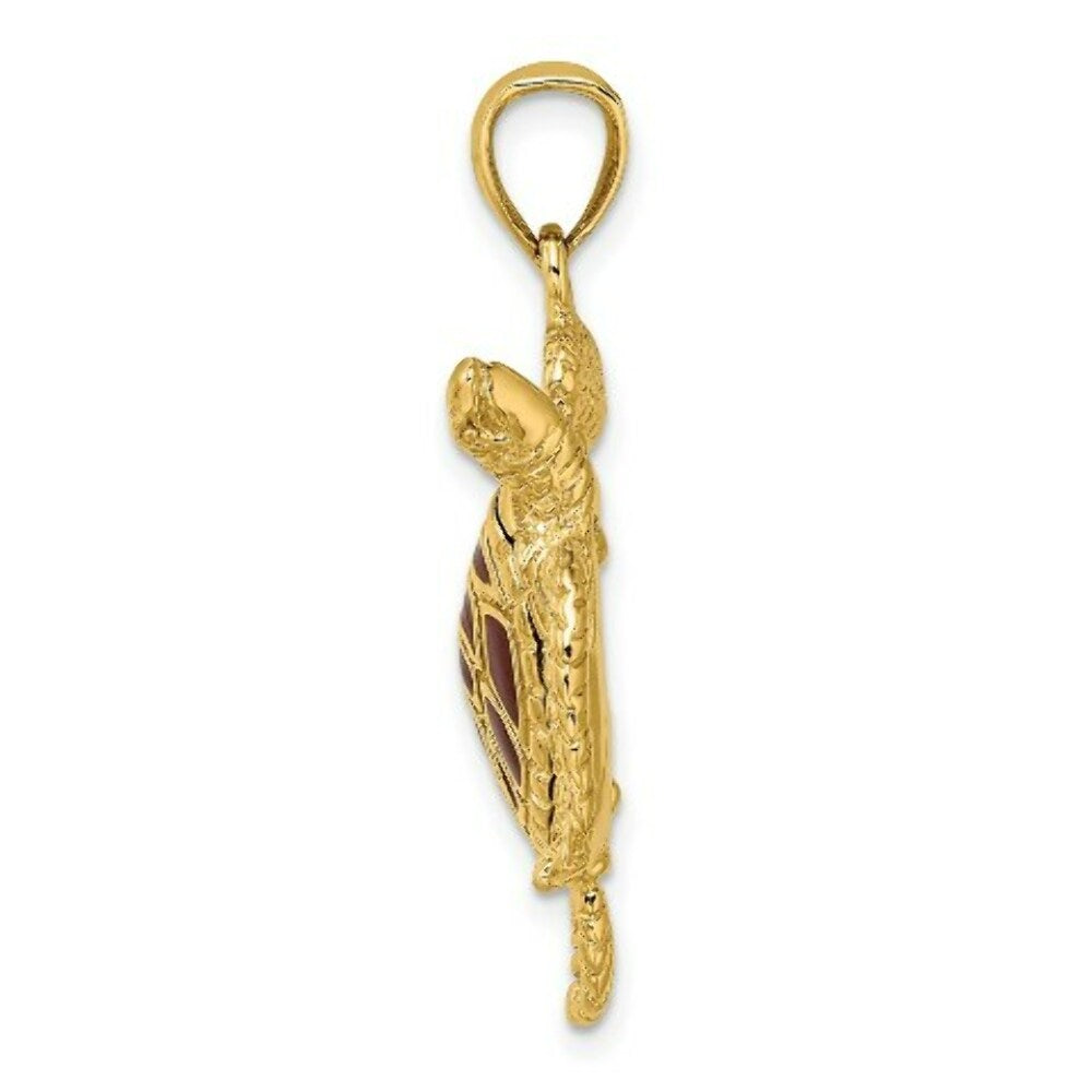 14K Yellow Gold 3-D Brown Enamel & Textured Sea Turtle Charm Pendant