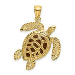Load image into Gallery viewer, 14K Yellow Gold 3-D Brown Enamel &amp; Textured Sea Turtle Charm Pendant
