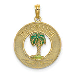 Load image into Gallery viewer, 14K Yellow Gold Florida Round Frame With Green Enamel Palm Tree Charm Pendant
