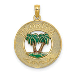 Load image into Gallery viewer, 14K Yellow Gold Florida Round Frame With Green Enamel Palm Trees Charm Pendant
