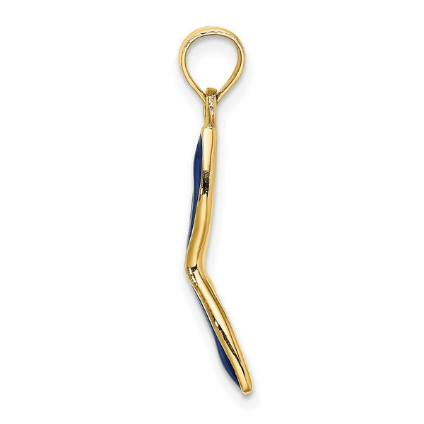 Masquerade Mask Pendant in 14K Yellow Gold 3-D - Beveled With Blue Enamel
