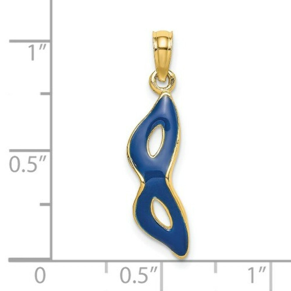 Masquerade Mask Pendant in 14K Yellow Gold 3-D - Beveled With Blue Enamel