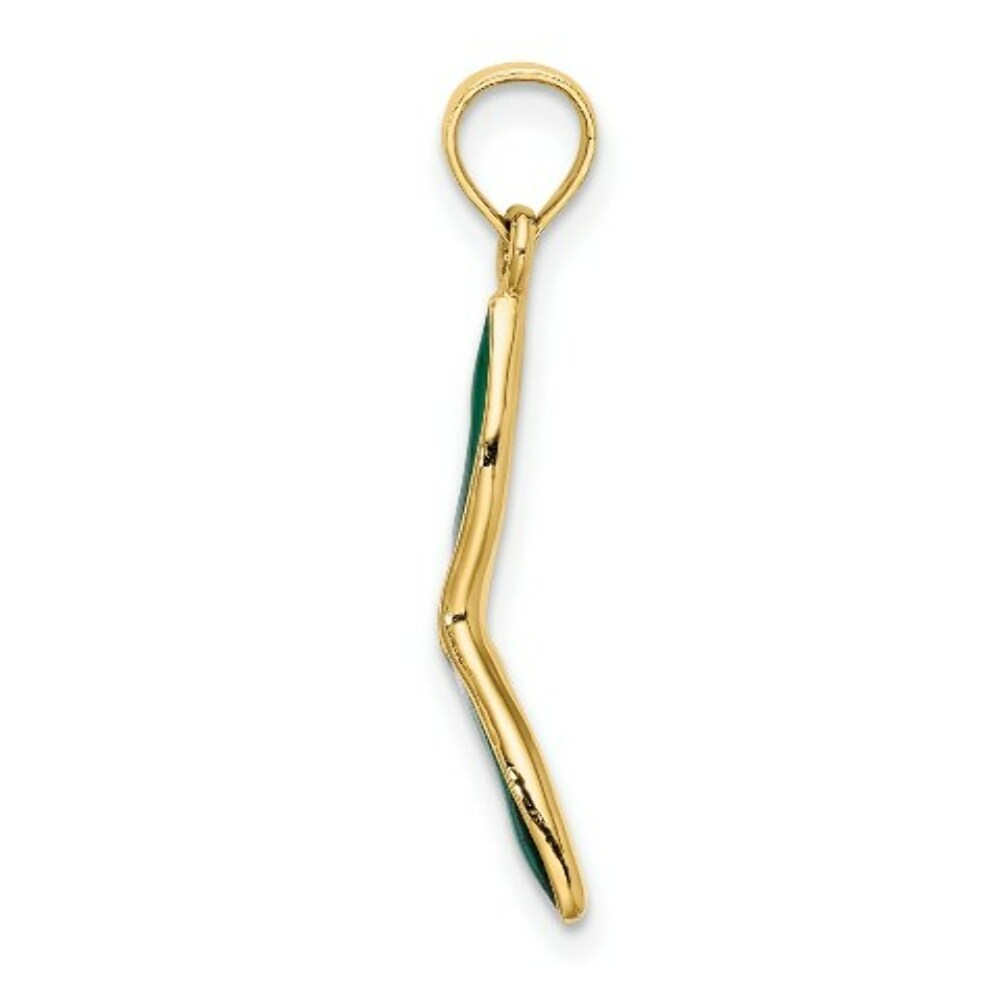 14K Yellow Gold 3-D & Beveled With Green Enamel Masquerade Mask Pendant