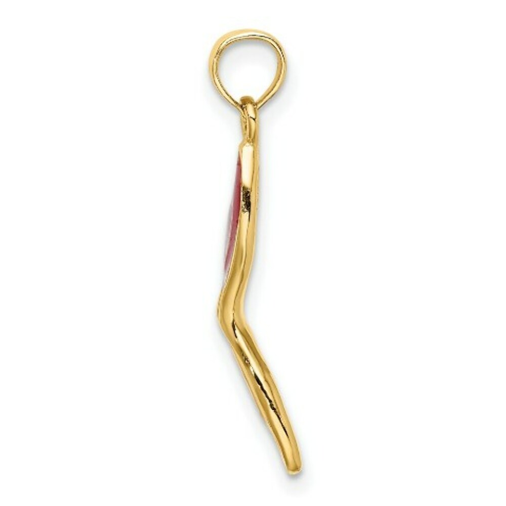 14K Yellow Gold 3-D & Beveled With Red Enamel Masquerade Mask Pendant