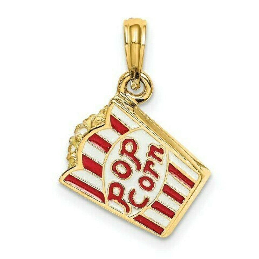 14K Yellow Gold 3-D Enameled Bag of Popcorn Charm Pendant