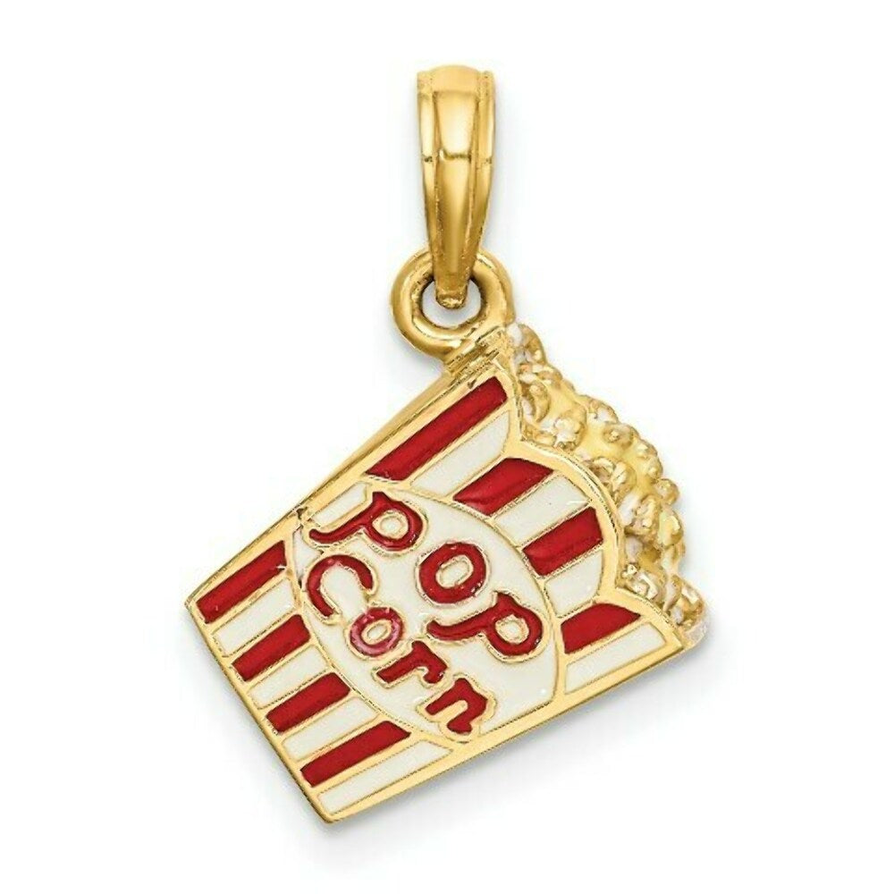 14K Yellow Gold 3-D Enameled Bag of Popcorn Charm Pendant