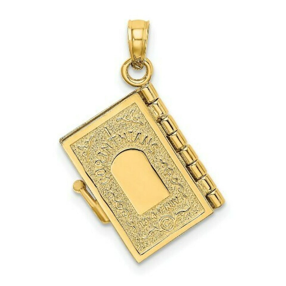 14K Yellow Gold Polished Enameled Moveable Love Flower Book Pendant