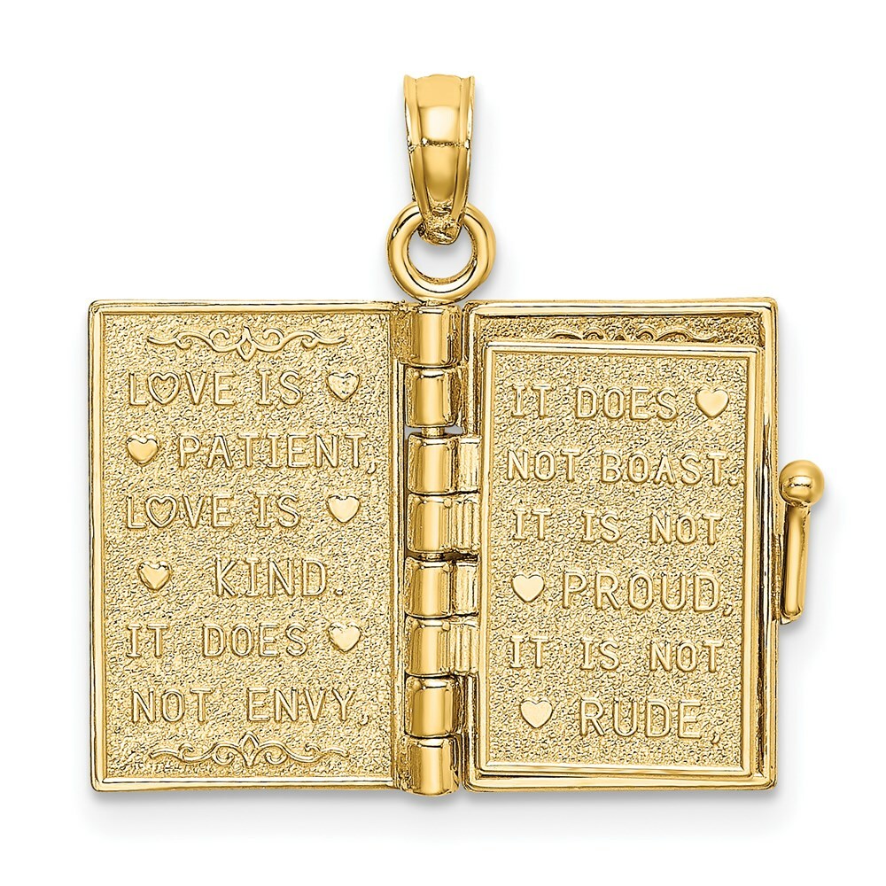 14K Yellow Gold Polished Enameled Moveable Love Flower Book Pendant