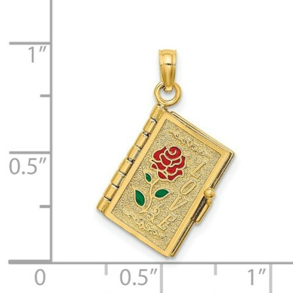 14K Yellow Gold Polished Enameled Moveable Love Flower Book Pendant