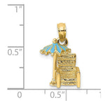 Load image into Gallery viewer, 14K Yellow Gold 3-D Beach Chair With Aqua Enameled Umbrella Charm Pendant
