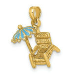 Load image into Gallery viewer, 14K Yellow Gold 3-D Beach Chair With Aqua Enameled Umbrella Charm Pendant
