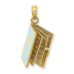 Load image into Gallery viewer, 14K Yellow Gold 3-D Blue Enamel Bible Book With Moveable Pages Charm Pendant
