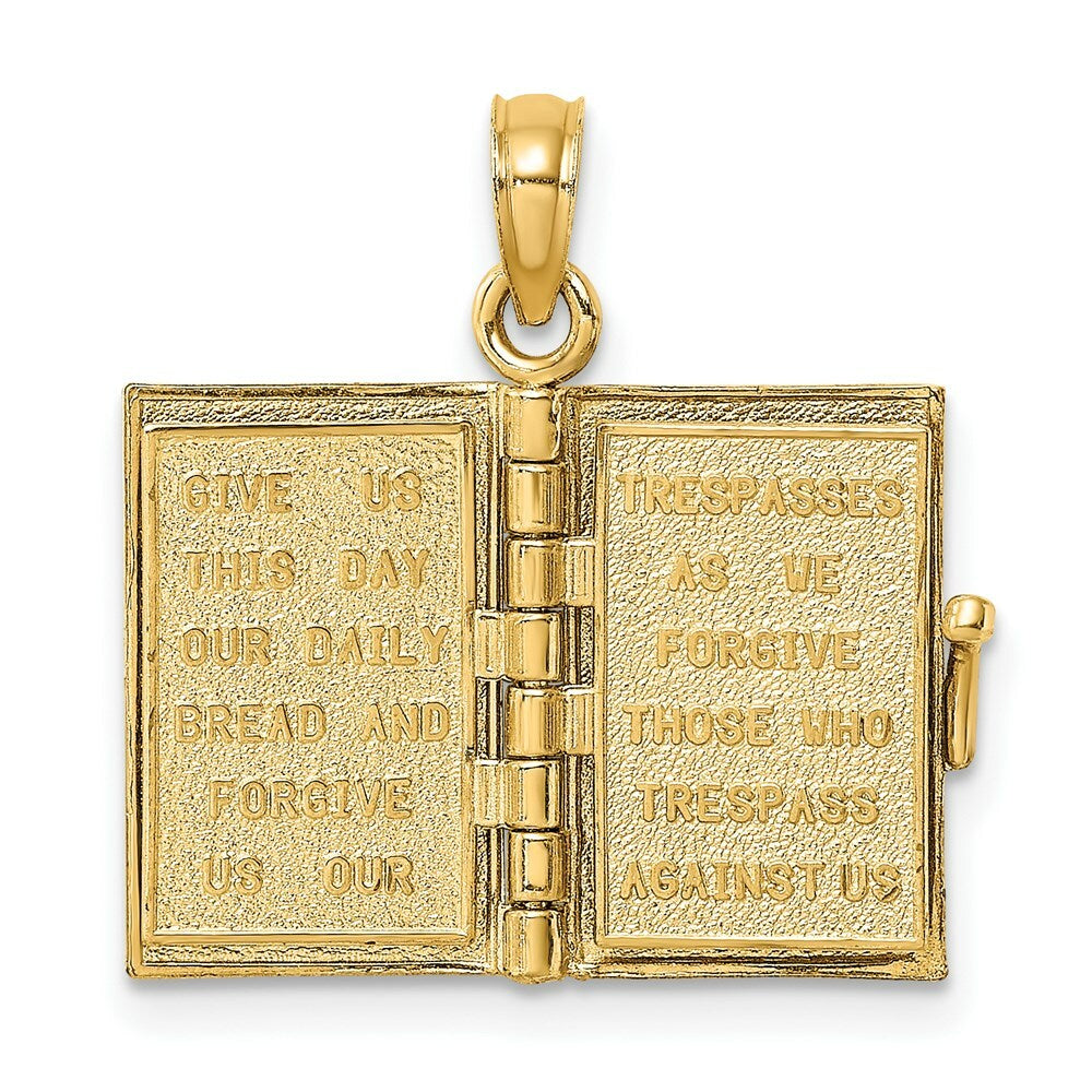 14K Yellow Gold 3-D Blue Enamel Bible Book With Moveable Pages Charm Pendant