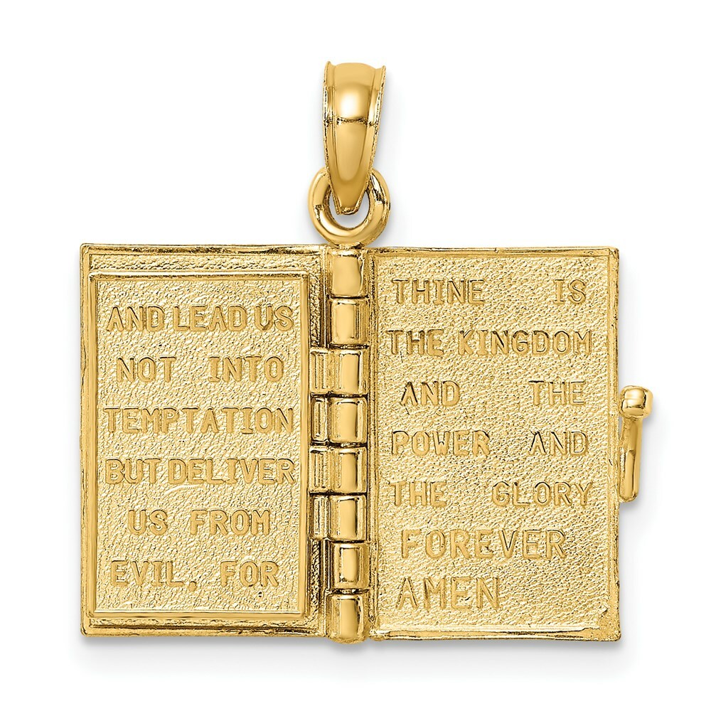 14K Yellow Gold 3-D Blue Enamel Bible Book With Moveable Pages Charm Pendant