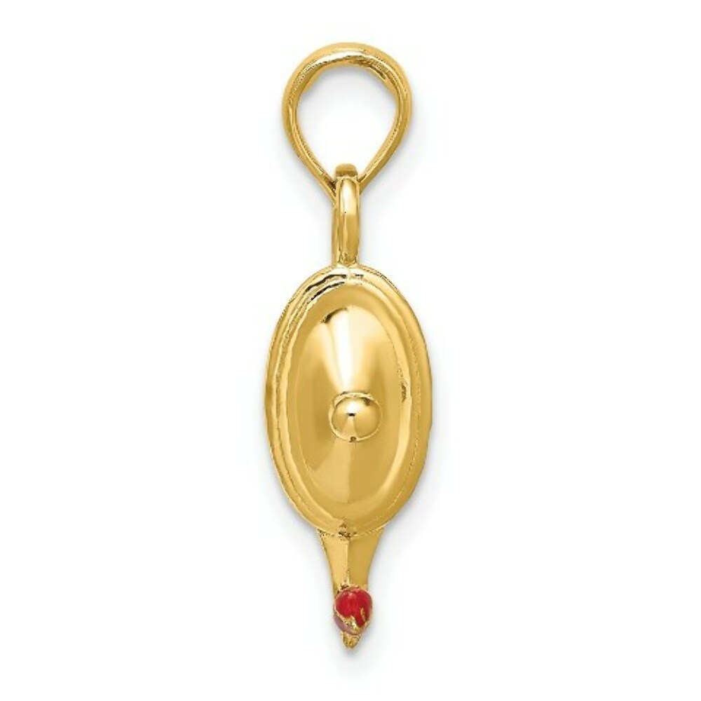 14K Yellow Gold With Red Enamel & Polished 3-D Genie Lamp Charm Pendant