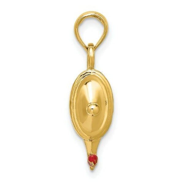 14K Yellow Gold With Red Enamel & Polished 3-D Genie Lamp Charm Pendant