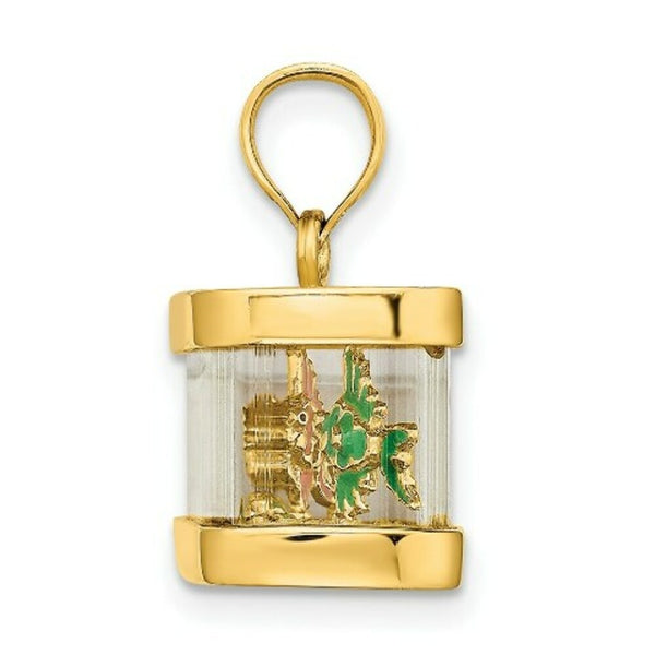 14K Yellow Gold 3-D Moveable Enamel Fish Aqarium Charm Pendant