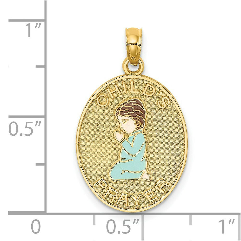 14K Yellow Gold 3-D Enamel CHILD'S NIGHT TIME PRAYER With BOY PRAYING Charm Pendant