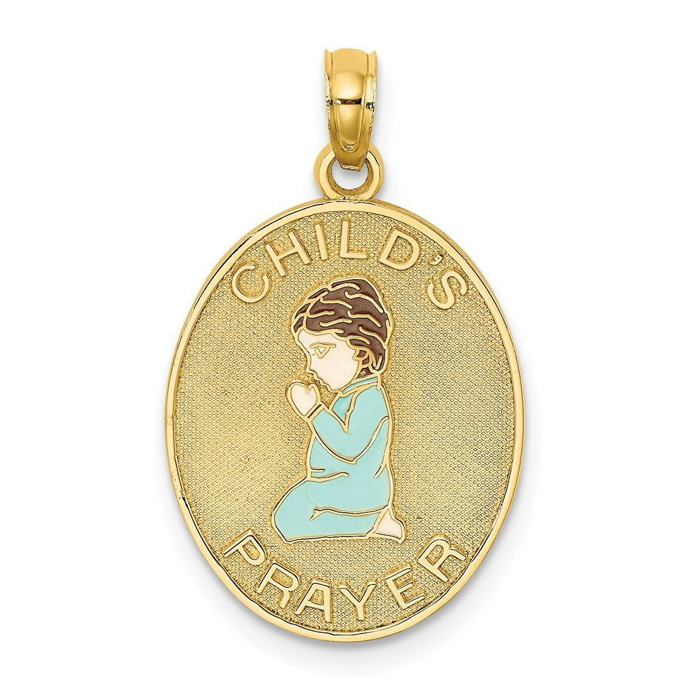 14K Yellow Gold 3-D Enamel CHILD'S NIGHT TIME PRAYER With BOY PRAYING Charm Pendant