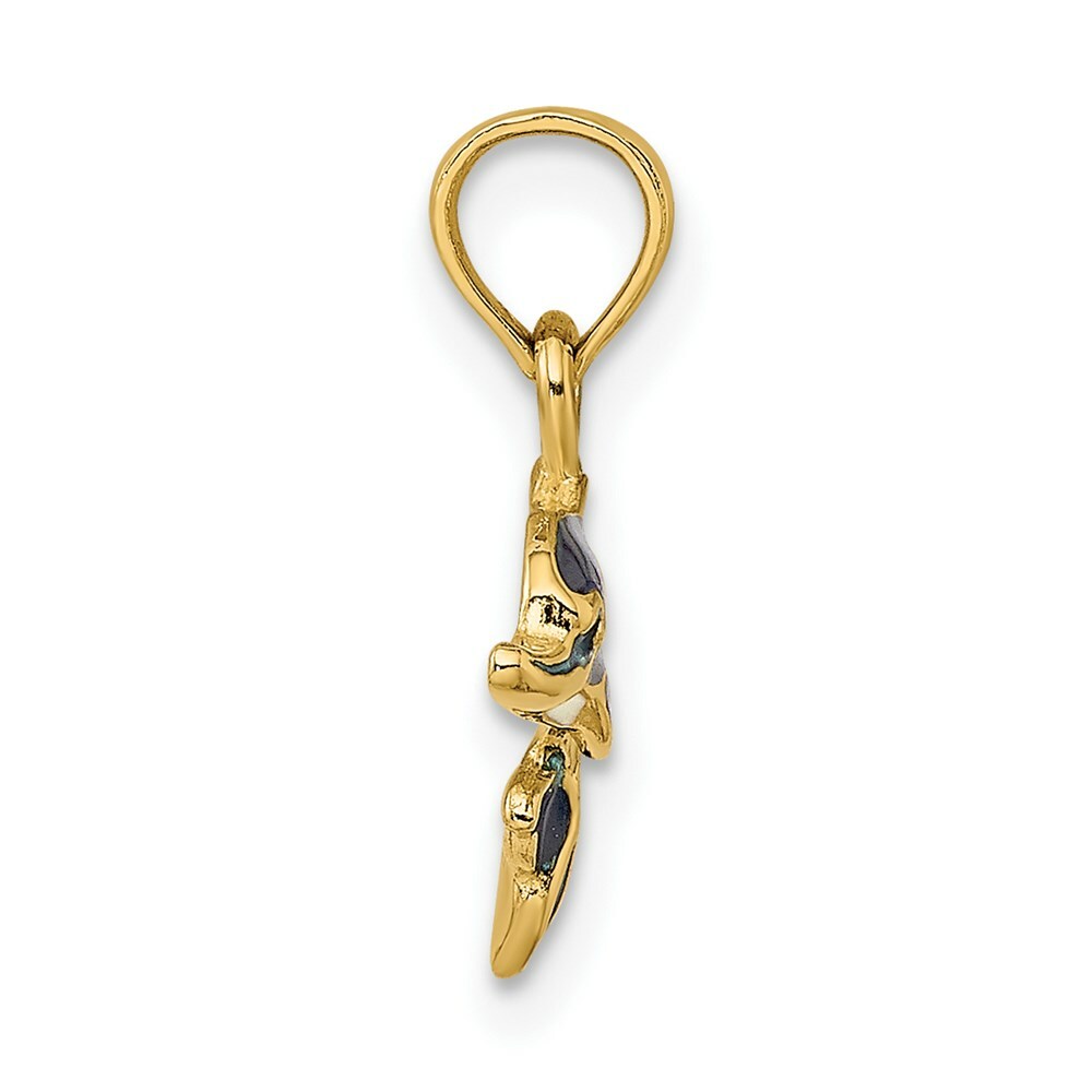 14K Yellow Gold Blue Enamel Dolphin Charm Pendant