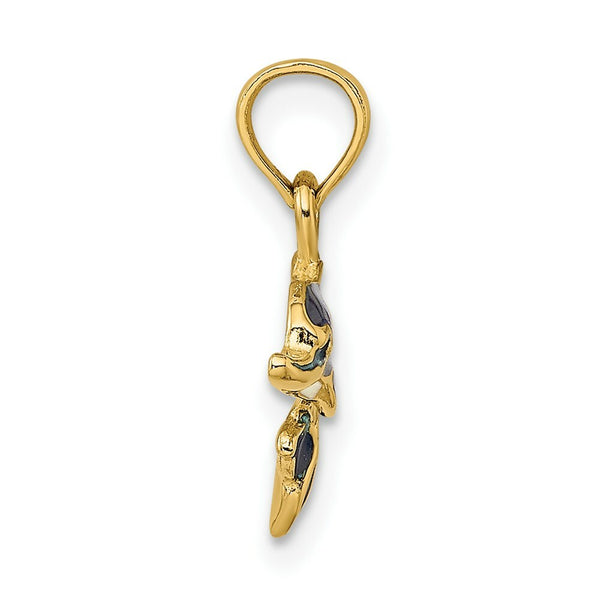 14K Yellow Gold Blue Enamel Dolphin Charm Pendant