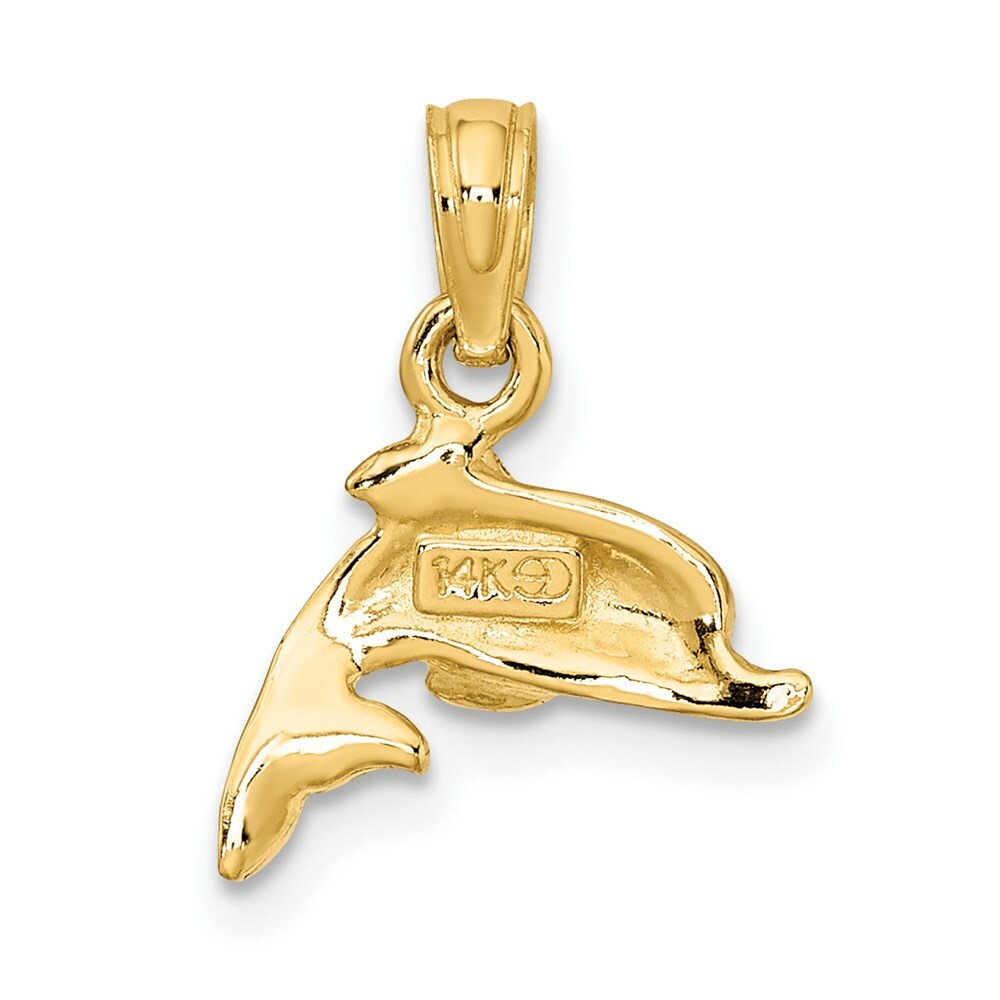 14K Yellow Gold Blue Enamel Dolphin Charm Pendant