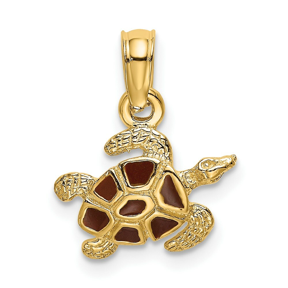 14K Yellow Gold Textured & Enameled Sea Turtle Charm Pendant