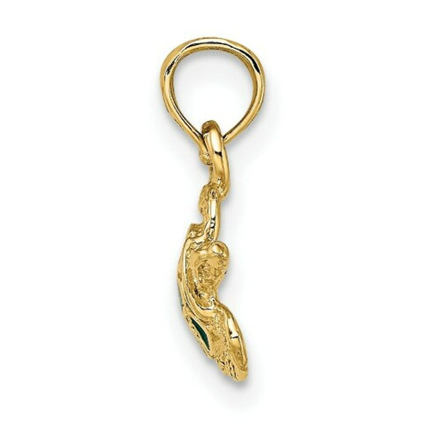 14K Yellow Gold Textured & Enameled Sea Turtle Charm Pendant