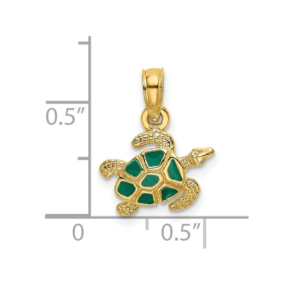 14K Yellow Gold Textured & Enameled Sea Turtle Charm Pendant