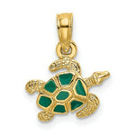 Load image into Gallery viewer, 14K Yellow Gold Textured &amp; Enameled Sea Turtle Charm Pendant
