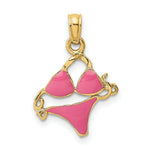 Load image into Gallery viewer, 14K Yellow Gold Pink Enameled Bikini Bathing Suit Charm Pendant
