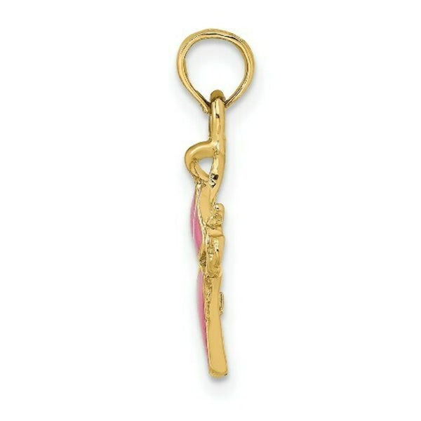 14K Yellow Gold Pink Enameled Bikini Bathing Suit Charm Pendant