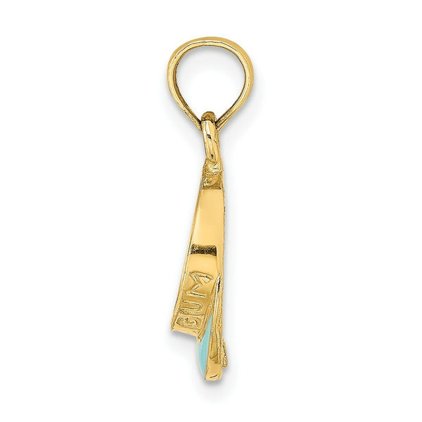 14K Yellow Gold Aqua Enameled Beach Sun Visor Charm Pendant