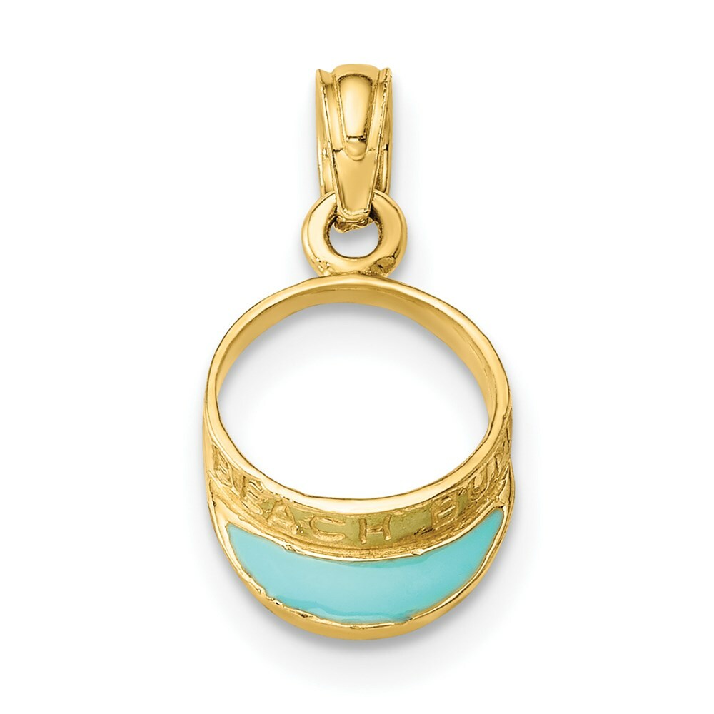 14K Yellow Gold Aqua Enameled Beach Sun Visor Charm Pendant