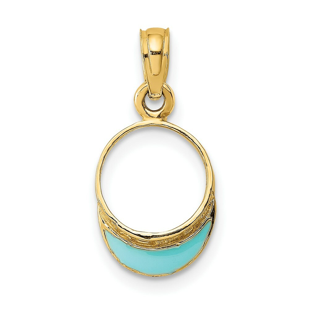 14K Yellow Gold Aqua Enameled Beach Sun Visor Charm Pendant