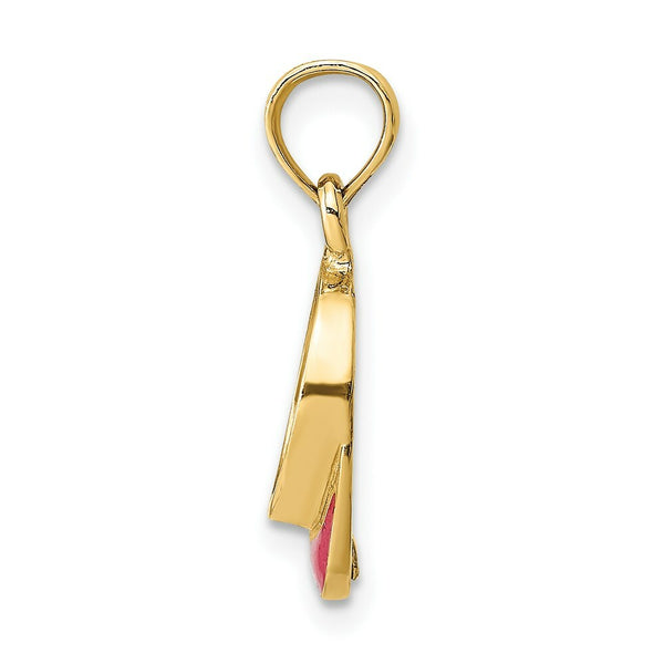 14K Yellow Gold Fuschia Enameled Beach Sun Visor Charm Pendant