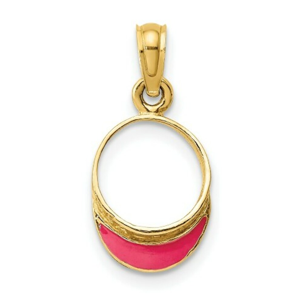 14K Yellow Gold Fuschia Enameled Beach Sun Visor Charm Pendant