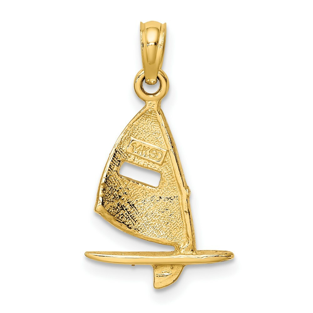 14K Yellow Gold Pink Enameled Windsail Surf Board Charm Pendant