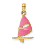 Load image into Gallery viewer, 14K Yellow Gold Pink Enameled Windsail Surf Board Charm Pendant
