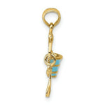 Load image into Gallery viewer, 14K Yellow Gold 2-D Aqua Enameled Beach Bucket With Moveable Shovel Charm Pendant
