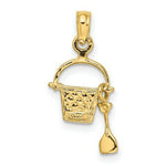 Load image into Gallery viewer, 14K Yellow Gold 2-D Aqua Enameled Beach Bucket With Moveable Shovel Charm Pendant
