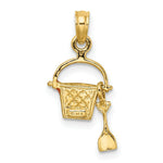 Load image into Gallery viewer, 14K Yellow Gold 2-D Orange Enameled Beach Bucket With Moveable Shovel Charm Pendant
