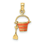 Load image into Gallery viewer, 14K Yellow Gold 2-D Orange Enameled Beach Bucket With Moveable Shovel Charm Pendant
