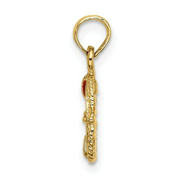 14K Yellow Gold Red & White Enameled Lifesaver Ring Charm Pendant