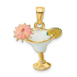 Load image into Gallery viewer, 14K Yellow Gold 2-D Enameled Margarita Drink With Umbrella &amp; Lime Charm Pendant
