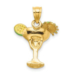 Load image into Gallery viewer, 14K Yellow Gold 2-D Orange Enameled Margarita Drink With Umbrella &amp; Lima Charm Pendant
