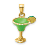Load image into Gallery viewer, 14K Yellow Gold 2-D Green Enameled Salted Margarita Drink With Lime Charm Pendant
