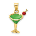 Load image into Gallery viewer, 14K Yellow Gold 2-D Green Enameled Martini With Cherry Charm Pendant
